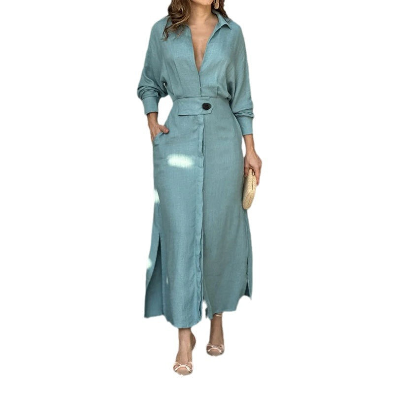 Damen Maxikleid mit schickem V-Ausschnitt und seitlichem Schlitz Drune