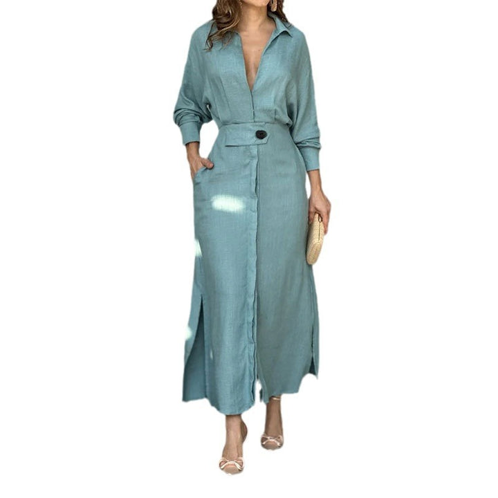 Damen Maxikleid mit schickem V-Ausschnitt und seitlichem Schlitz Drune
