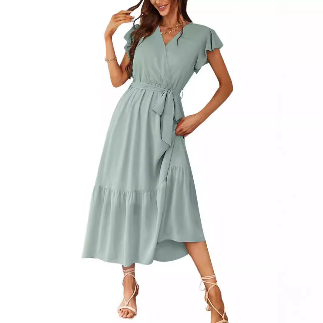 Damen Wickelkleid mit fließendem Schnitt und Rüschendetails Drune