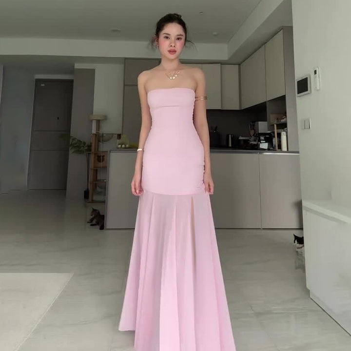 Damen Maxikleid mit elegantem Rüschensaum und figurbetontem Oberteil Drune
