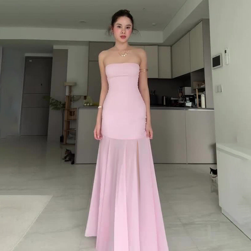 Damen Maxi-Kleid mit schickem Tüllsaum und figurbetonter Silhouette Drune
