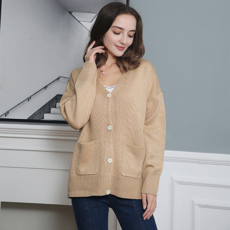Damen Grobstrick Cardigan mit praktischen Eingrifftaschen und V-Ausschnitt Drune