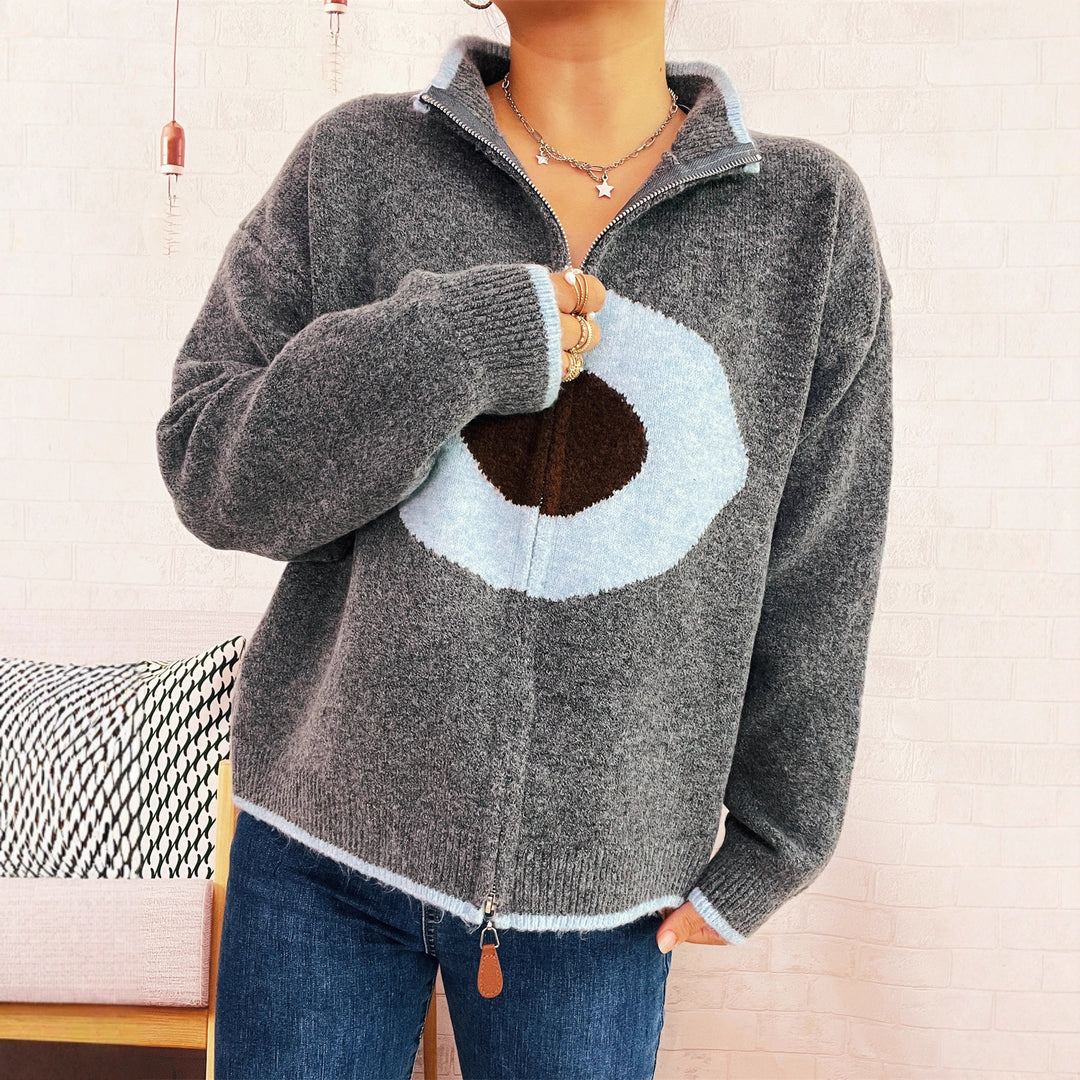 Damen kuscheliger Strickpullover mit Reißverschluss und einzigartigem Design Drune