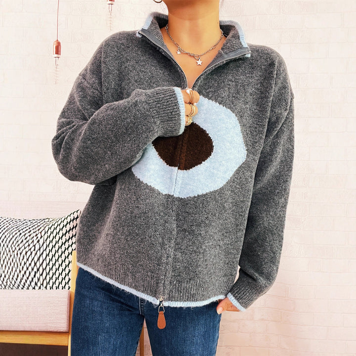 Damen kuscheliger Strickpullover mit Reißverschluss und einzigartigem Design Drune