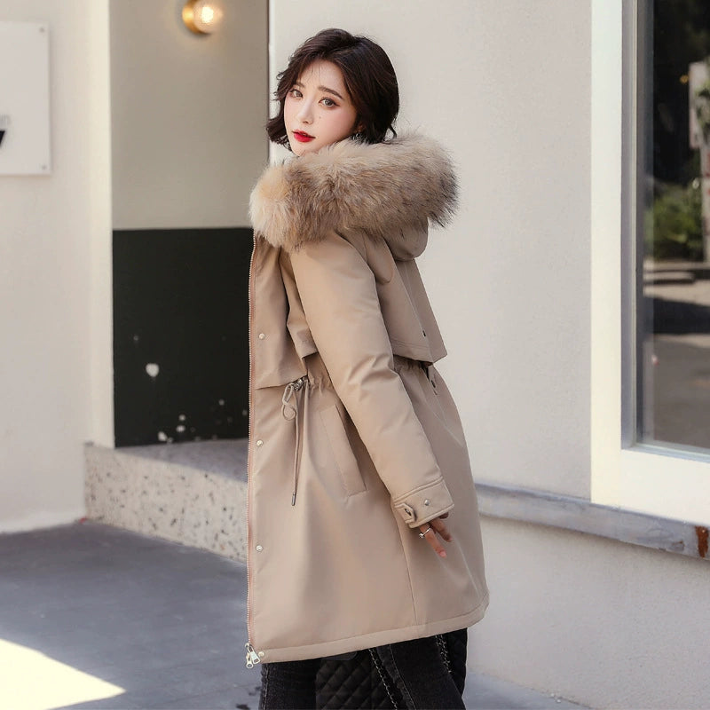 Damen Winterparka mit abnehmbarer Kapuze und Kunstfellbesatz Drune