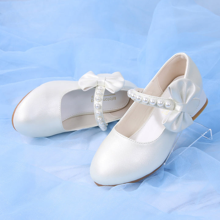 Mädchen elegante Ballerinas mit Schleifen- und Perlenakzenten Drune