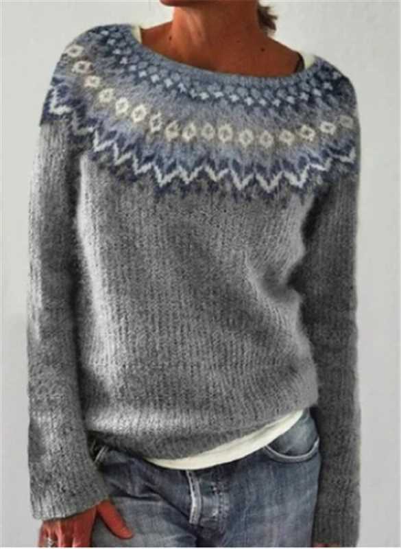 Damen nan Norwegerpullover aus Wollmix mit Rundhalsausschnitt und traditionellem Fair-Isle-Yoke Drune