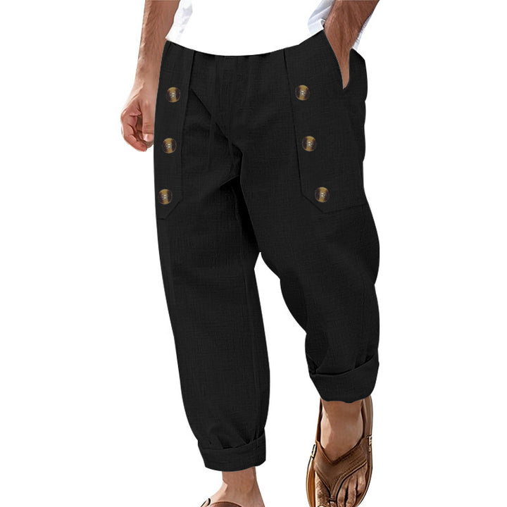 Herren lässige Cargo-Hose mit praktischen Knopfdetails und elastischem Bund Drune