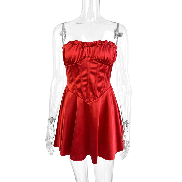 Damen trägerloses Minikleid mit Raffungen und figurschmeichelndem Schnitt Drune