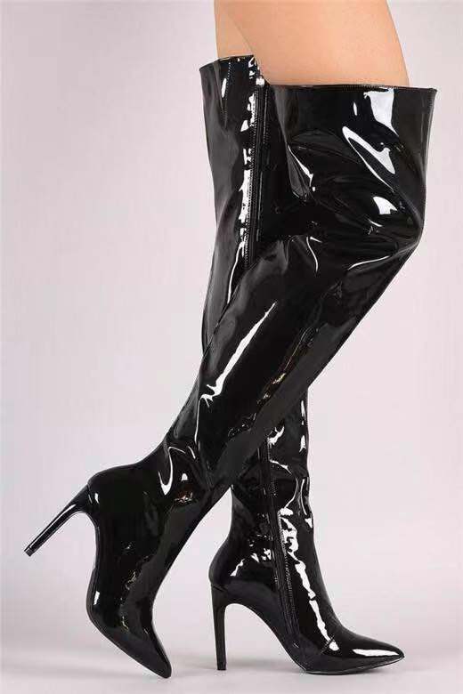 Damen Overknee Stiefel mit glänzender Oberfläche und elegantem Stiletto-Heel Drune