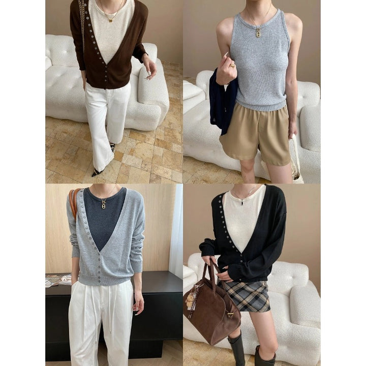 Damen lässiger Langarm-Cardigan mit Knopfleiste Drune