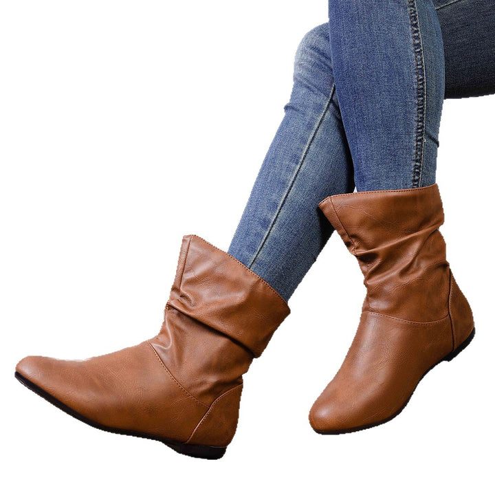 Damen nan weiche Slouch-Stiefel mit flacher Laufsohle und gerafftem Schaft Drune