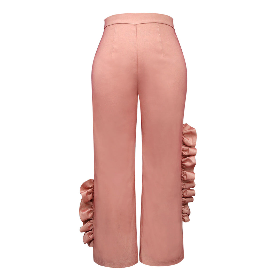 Damen elegante Palazzo-Hose mit voluminösen Rüschendetails Drune