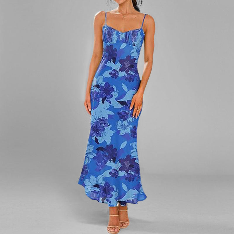 Damen Fließendes Maxikleid mit verspieltem Rüschensaum und floralem Print Drune