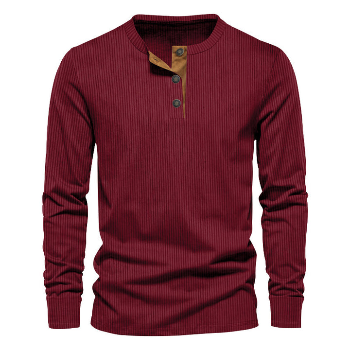 Herren lässiges Langarm-Henley-Shirt mit strukturiertem Rippdesign und modischen Knopfdetails Drune
