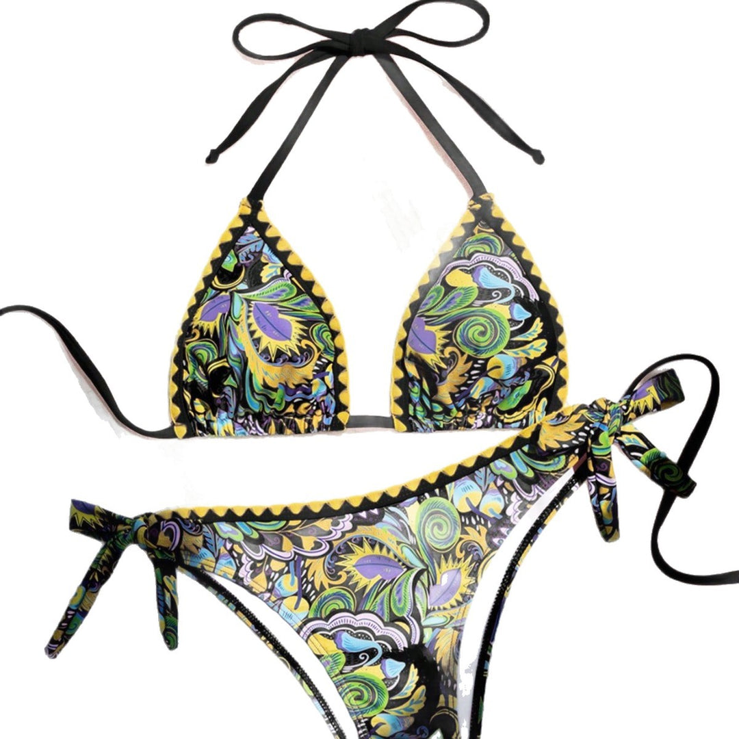 Damen Triangel-Bikini mit buntem Print und verstellbaren Trägern Drune