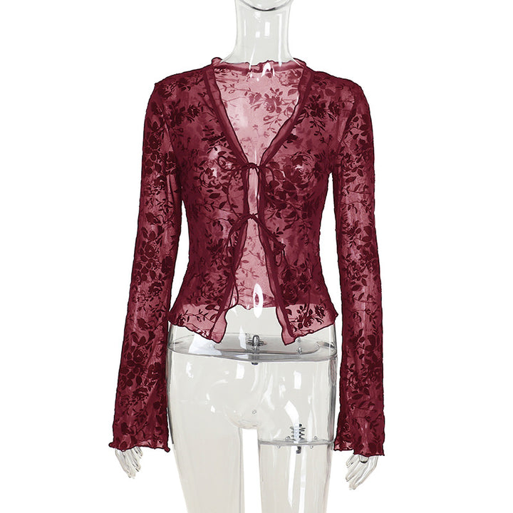 Damen Transparente Spitzenjacke mit floralen Mustern Drune