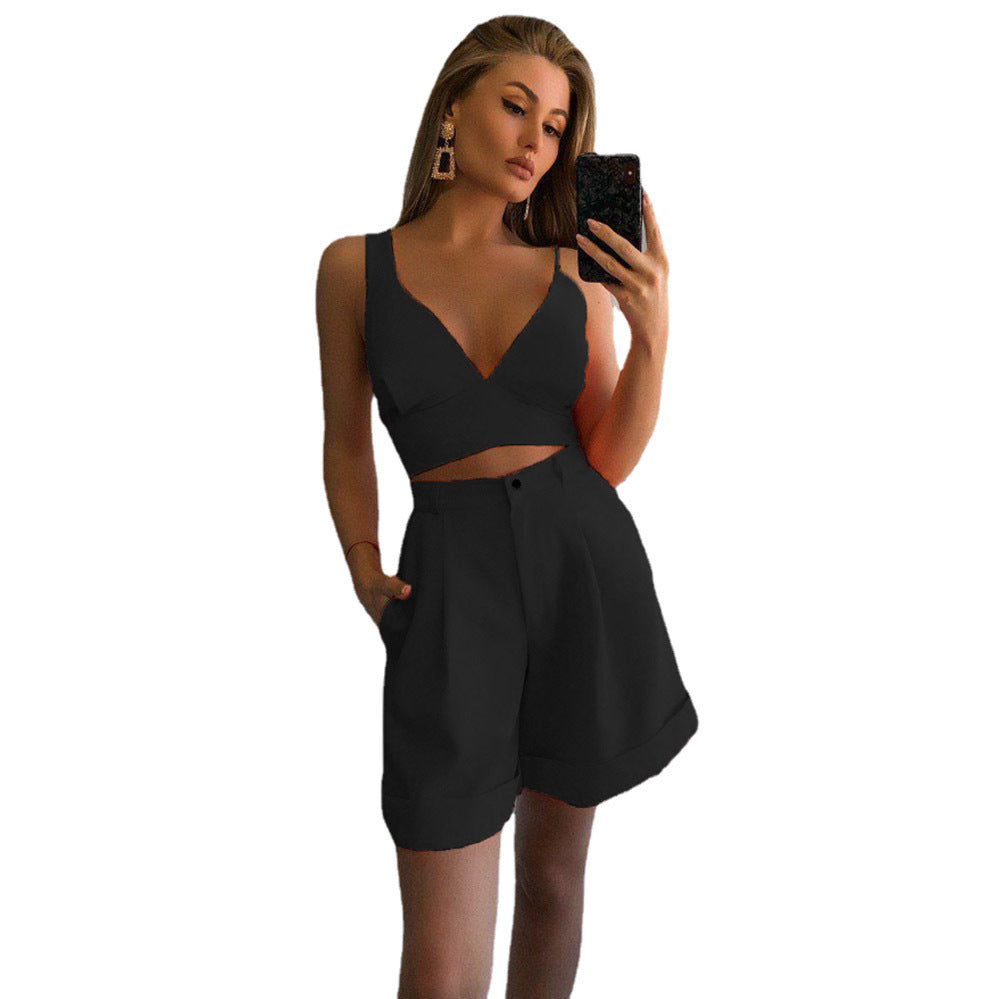 Damen stylisches Crop-Top mit passenden weiten Shorts Drune