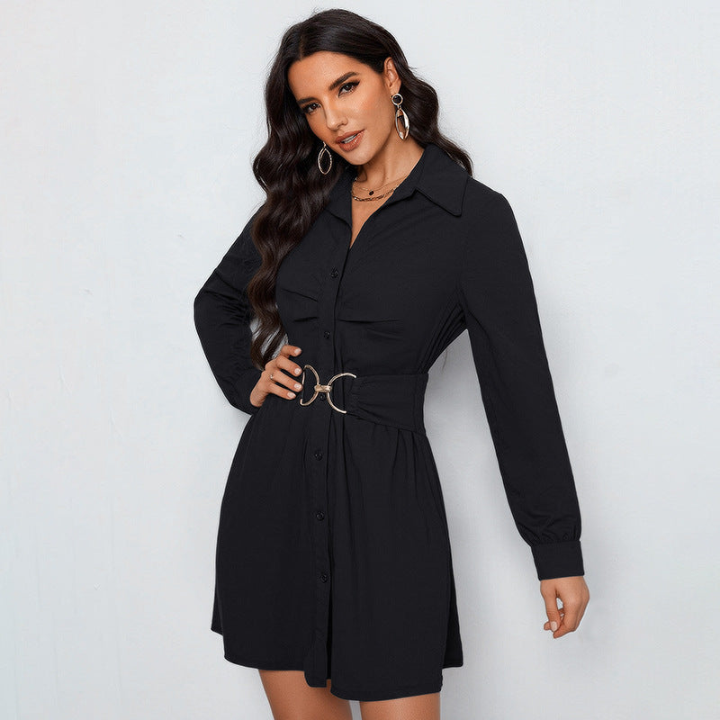 Damen Hemdblusenkleid mit dekorativem Gürtel und elegantem Schnitt Drune