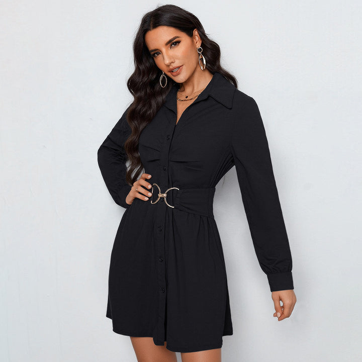 Damen Hemdblusenkleid mit dekorativem Gürtel und elegantem Schnitt Drune