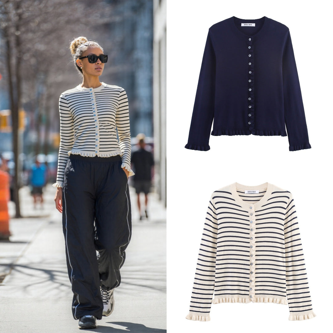Damen elegante Strickjacke mit Rüschendetails Drune