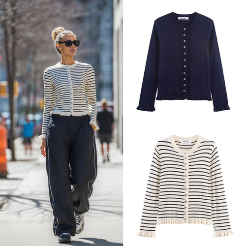 Damen elegante Strickjacke mit Rüschendetails Drune