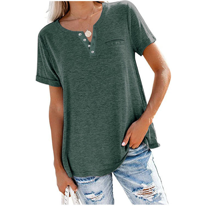 Damen Freizeit T-Shirt mit Knopfleiste und Brusttasche Drune
