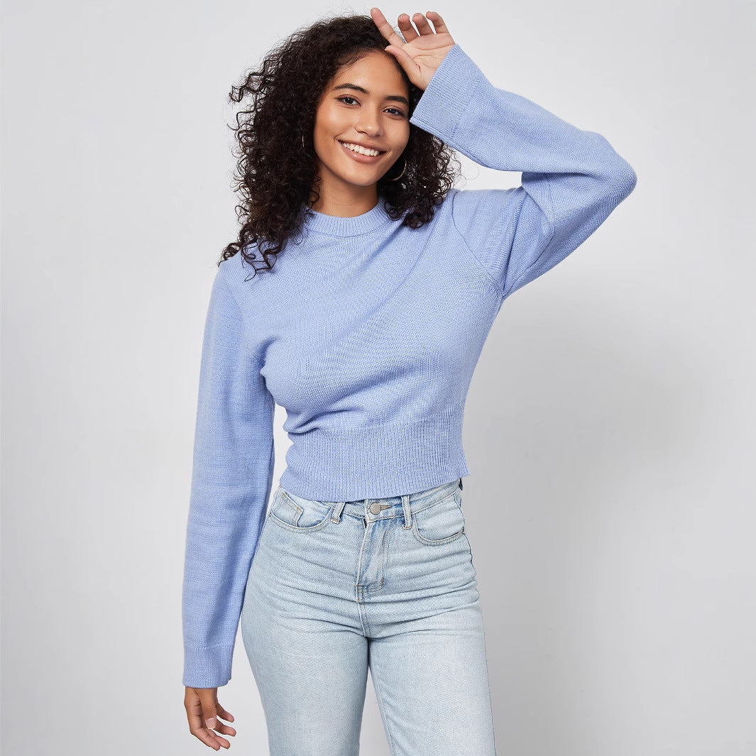 Damen lässiger Pullover mit weit geschnittenen Ärmeln Drune