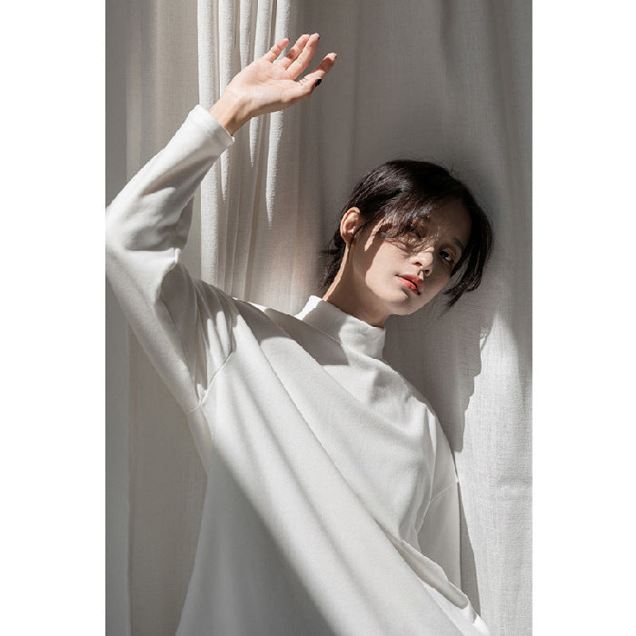 Damen elegantes Longsleeve-Oberteil mit hohem Kragen Drune