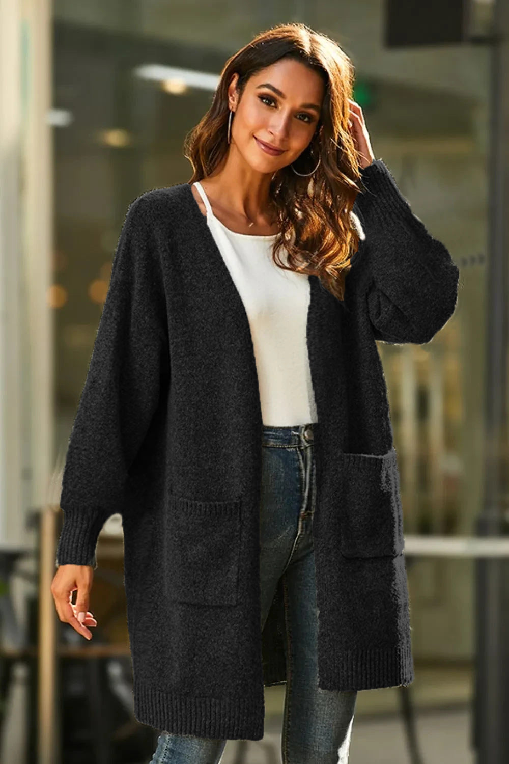 Damen Strickmantel mit weicher Struktur und praktischen Taschen Drune