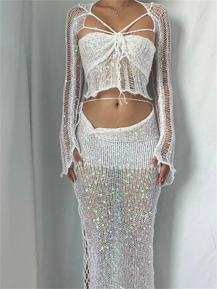 Damen Funkelnde Netzhose mit glitzernden Pailletten und elegantem Design Drune