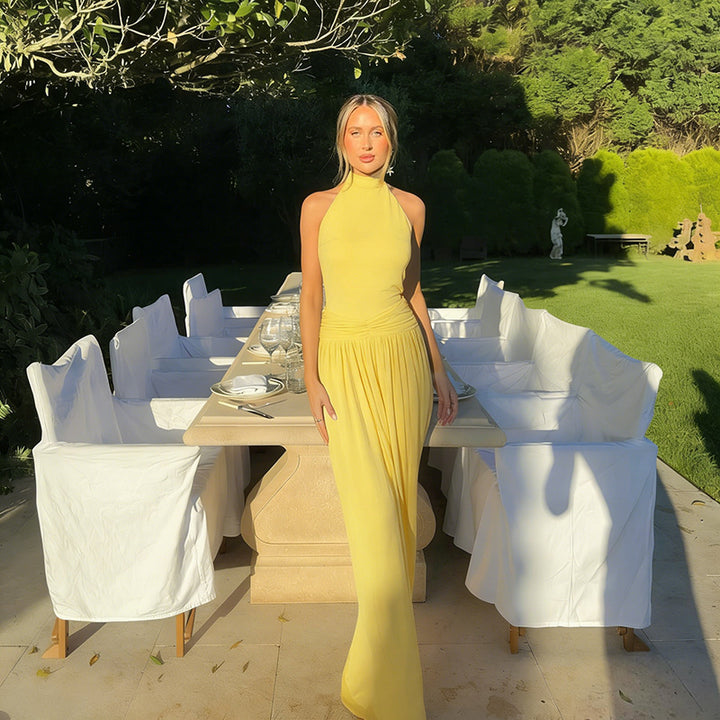 Damen elegantes Maxikleid mit raffiniertem Halterdesign und fließendem Rock Drune