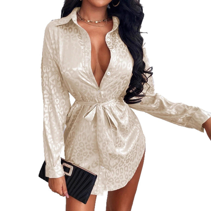Damen Hemdblusenkleid mit taillierbarem Bindegurt und elegantem Muster Drune