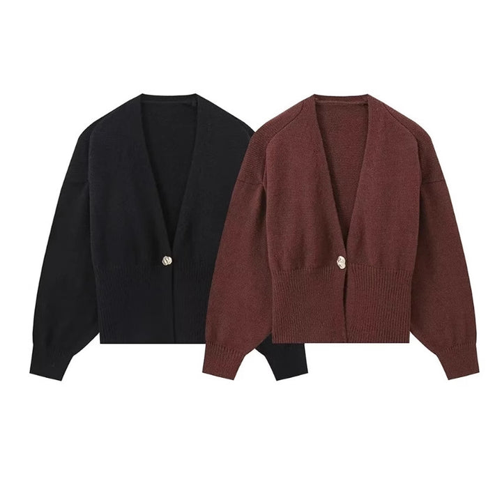 Damen modischer Strickjacquard mit dekorativem Knopf Drune