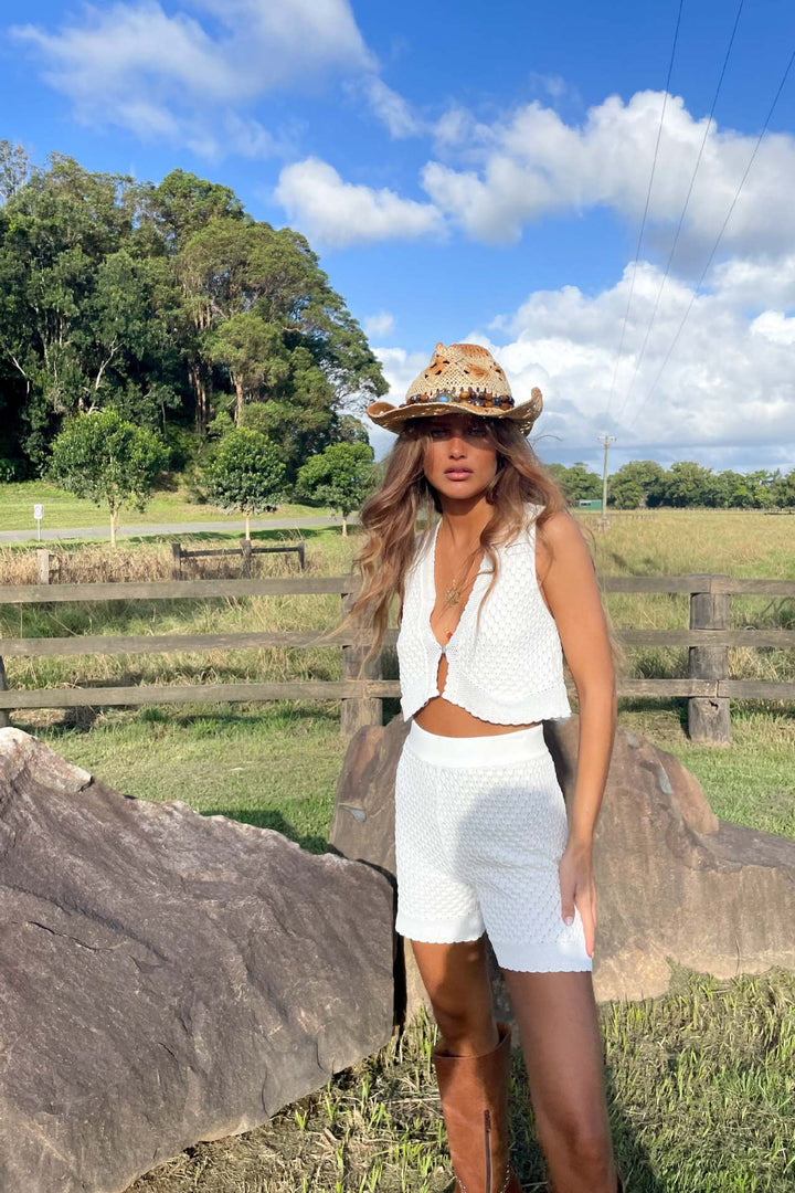 Damen gehäkeltes Crop-Top und Shorts Set Drune