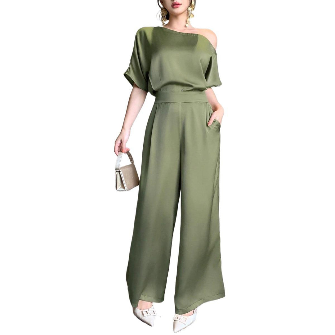 Damen Ein Schulter Jumpsuit mit weitem Bein und elegantem Schnitt Drune