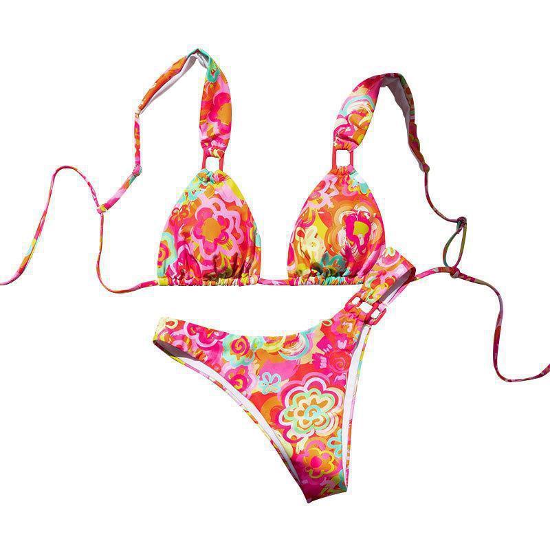 Damen Triangel-Bikini mit buntem floralem Design und verstellbaren Trägern Drune