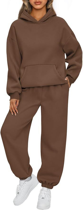 Damen nan luxuriöses Oversize-Loungewear-Set Kapuzenpullover mit Kängurutasche und weit geschnittene Jogginghose mit elastischen Knöchelabschlüssen Drune