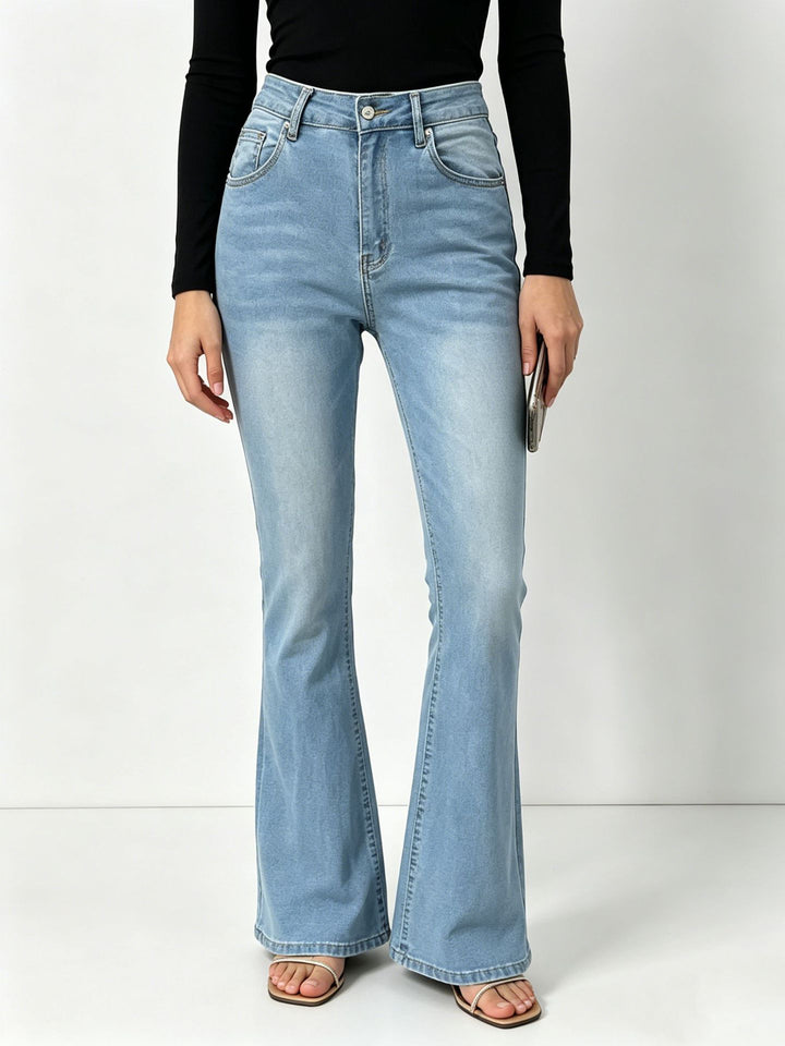 Damen nan hochgeschnittene Jeans mit schmaler Hüftpartie und weitem Schlag mit elastischem Bund Drune