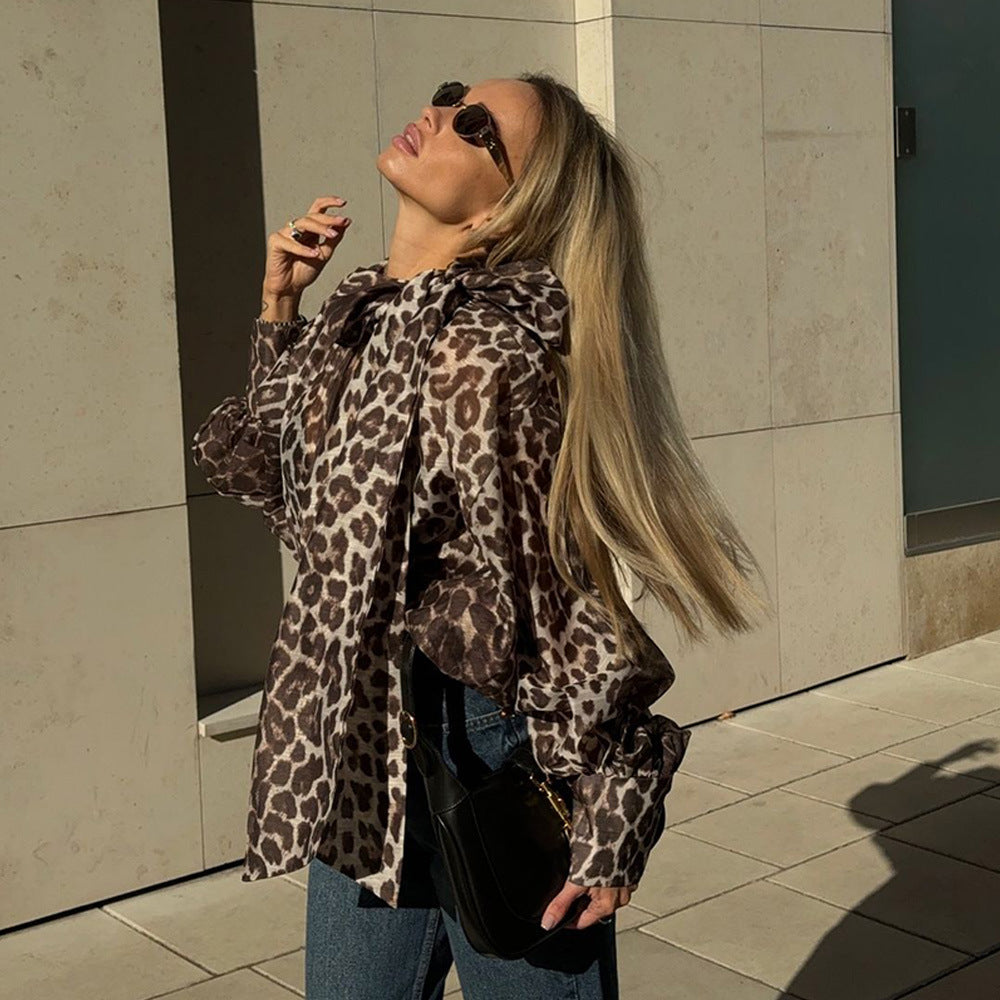 Damen Oversized Bluse mit einzigartigem Leopardenmuster Drune