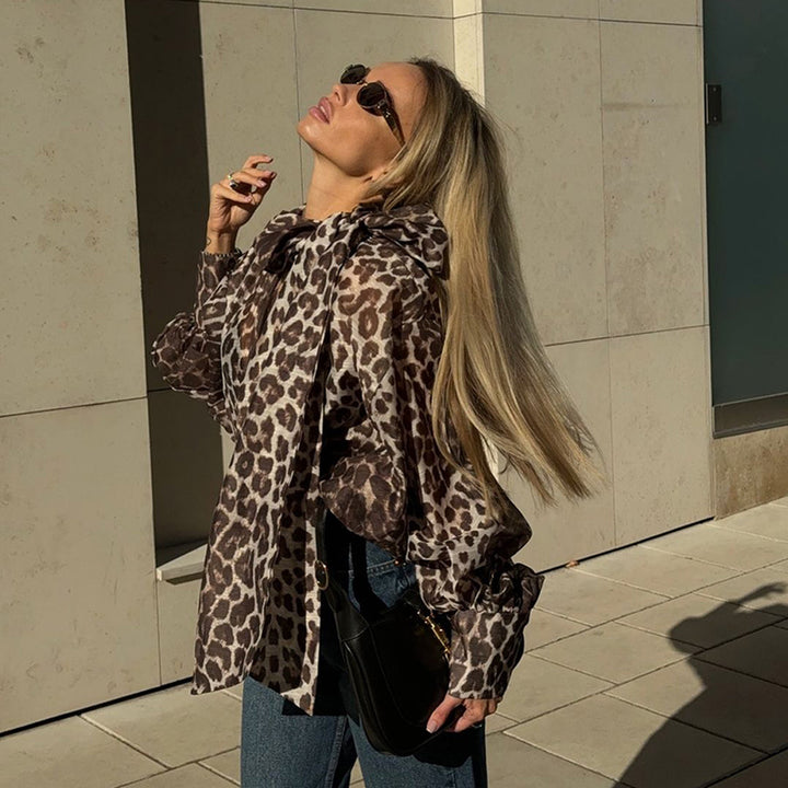 Damen Oversized Bluse mit einzigartigem Leopardenmuster Drune