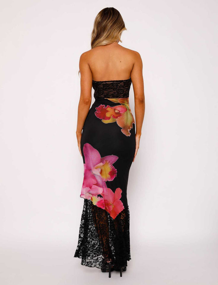 Damen Off-Shoulder Spitzenkleid mit Floral-Akzenten und transparentem Unterstoff Drune