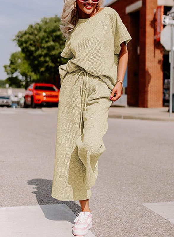 Damen lässiges Jumpsuit-Set aus weichem Material mit elastischem Bund und weit geschnittenen Beinen Drune
