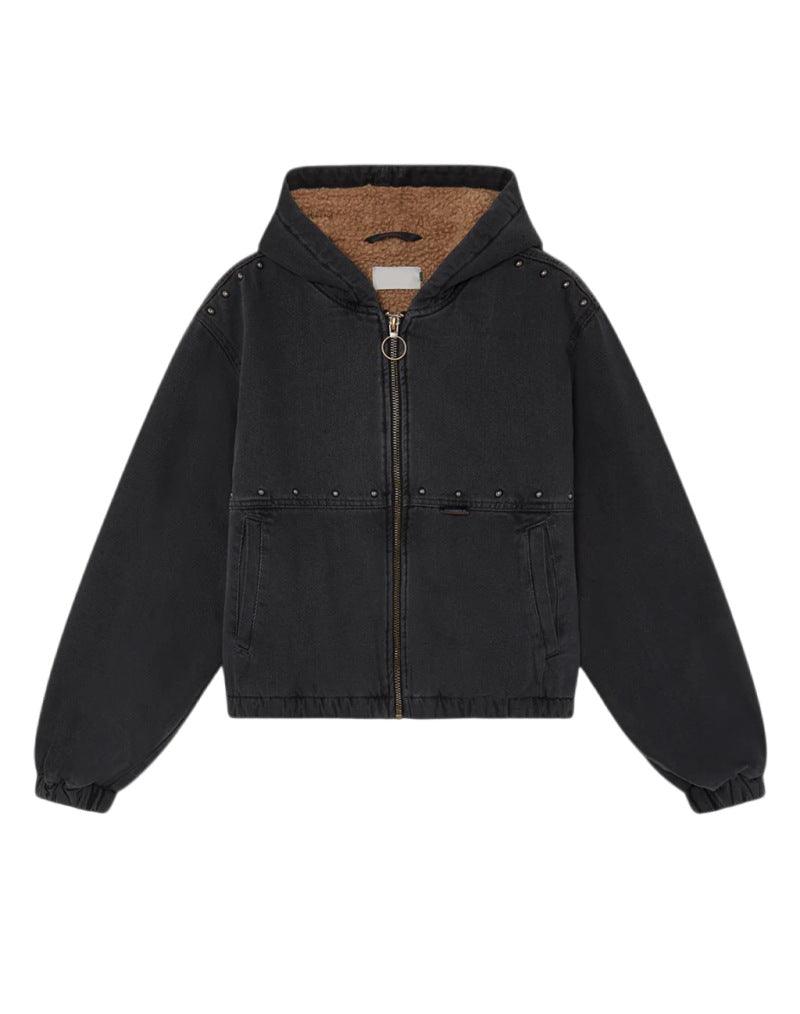 Damen Jeansjacke mit Kapuze und Taschen Drune