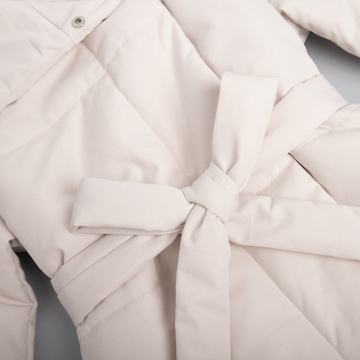 Damen elegante und warme Steppjacke mit breitem Kragen und Gürtel Drune