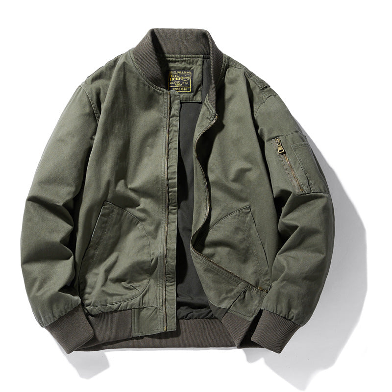 Herren  Baumwoll-Canvas Pilot Zip-Jacke mit geripptem Kragen, Bündchen, Saum und utility Ärmel Tasche Drune