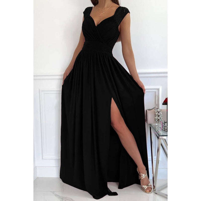 Damen Maxikleid mit raffiniertem V-Ausschnitt und hohem Schlitz Drune