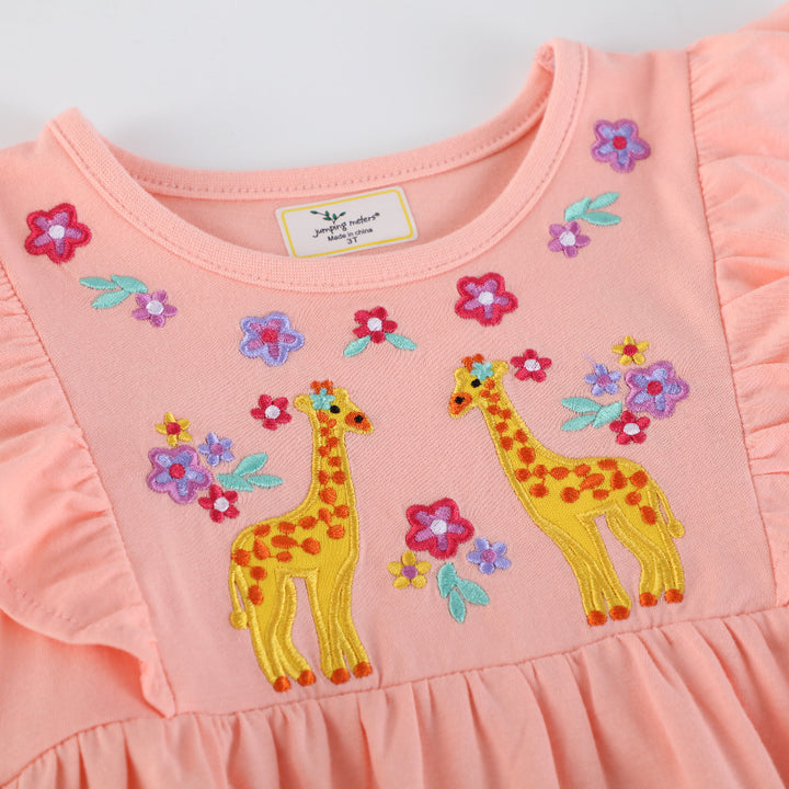 Mädchen Baumwollkleid mit bezaubernden Giraffen-Stickereien Drune