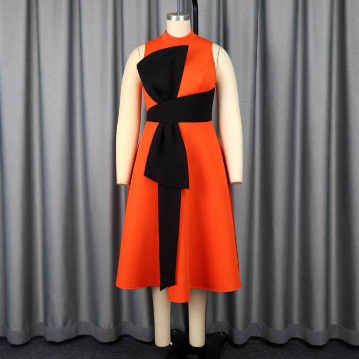 Damen Elegantes Midi-Kleid mit asymmetrischem Schnitt und voluminösem Schleifenakzent Drune