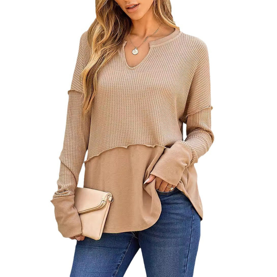 Damen lässiger Knit-Pullover mit V-Ausschnitt und Struktur Drune